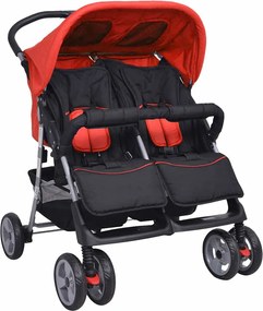 vidaXL Cărucior dublu din oțel, roșu și negru