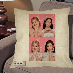 Perna Personalizata K-pop BLACKPINK Colaj Roz, 40x40 cm, Crem, Husa Detasabila, Perna Inclusa, BEKZ®