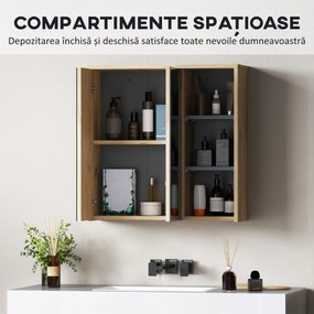 HOMCOM Dulap de Baie cu Oglindă și 2 Uși, 60x20x60 cm, Compartiment Deschis, Natur | Aosom Romania