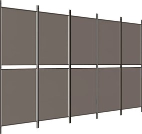 vidaXL Paravan de cameră cu 5 panouri, antracit, 250 x 180 cm, textil