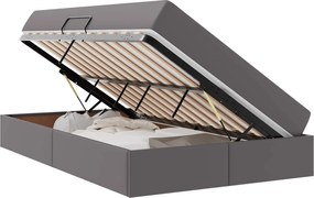 vidaXL Pat cu saltea și spațiu de depozitare cu saltea 2 pcs Gri Piele