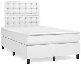 vidaXL Pat box spring cu saltea și LED, alb, 120x190 cm, piele eco