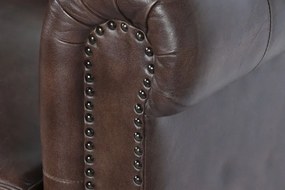 Canapea vintage 2 locuri din piele naturală maro închis, „Chesterfield"