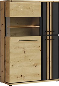 Vitrina MOLTO ML2a, stejar artisan/negru, PAL/sticla, cu iluminare LED