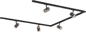 Sistem de iluminat pe șină modern negru cu 5 spoturi bronz închis monofazate - Iconic Lloyd