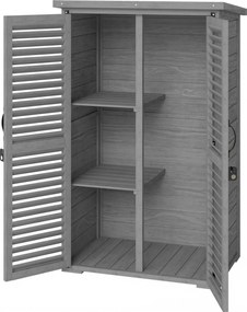 Outsunny Dulap de grădină Remiză pentru unelte din lemn 2 rafturi Acoperiș bitumat Uși cu obloane Blocabil 75 x 50 x 118cm Gri | Aosom Romania