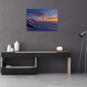Tablou pe sticlă în apus de soare, Mont Blanc (70x50 cm)