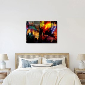 Tablou pe sticlă - Oraș colorat, abstracție (70x50 cm)