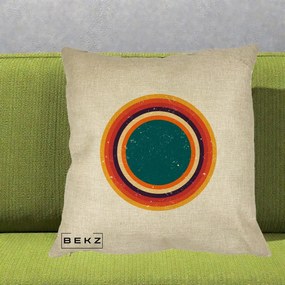 Perna Decorativa Retro Cerc Concentric Geometric Vintage, 40x40 cm, Crem, Husa Detasabila, Perna Inclusa, BEKZ®