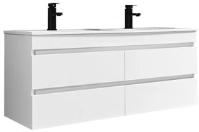Mască de baie Cube 120 cu chiuvetă ceramică, 2 sertare, vopsită în alb lucios