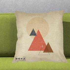 Perna Decorativa Geometric Munti si Soare, 40x40 cm, Crem, Husa Detasabila, Perna Inclusa, BEKZ®