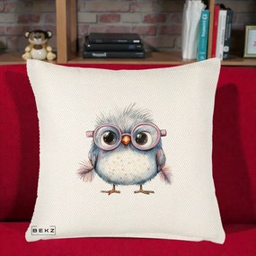 Perna Decorativa Pui Pufos cu Ochelari Roz, 40x40 cm, Crem Reliefat, Husa Detasabila, Perna Inclusa, BEKZ®