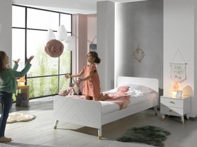 Set Pat Single și Noptieră pentru Copii, 90x200 cm, Alb Satinat (Pin Masiv și MDF) – Billy – Vipack