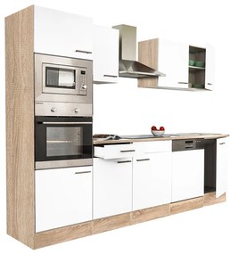 Mobilă de bucătărie Yorki 280 cu corp din stejar Sonoma și față alb satinat