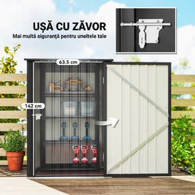 Outsunny Căsuță de Grădină 0,92m² din Oțel Galvanizat, Depozit pentru Unelte cu Ușă Blocabilă și Acoperiș Înclinat, 100x104x160 cm, Gri Închis | Aosom Romania