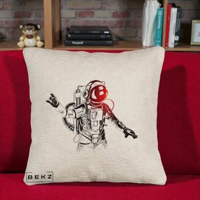 Perna Decorativa Astronaut Rock Sketching, 40x40 cm, Bej Canapea, Husa Detasabila, Perna Inclusa, BEKZ®