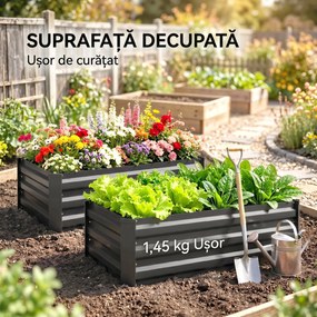 Outsunny Set de 2 Paturi Galvanizate Inaltate pentru Gradina, Cutie de Plantare Inaltata pentru Exterior, Usor de Asamblat, pentru Cultivarea Florilor