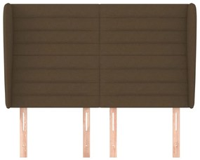 Tablie de pat cu aripioare maro inchis 147x23x118 128 cm textil 1, Maro inchis, 147 x 23 x 118 128 cm