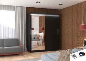 Dulap cu usi glisante si oglinda + iluminare LED, Tom 180 + LED, 180 cmx200 cmx58 cm, ADRK Furniture (Culoare: Alb)