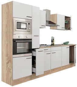 Mobilă de bucătărie Yorki 300, corp din stejar Sonoma, cu față alb satinat