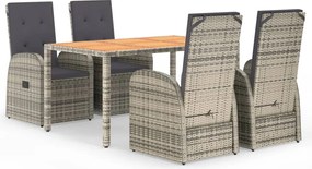vidaXL Set mobilier de grădină cu perne, 5 piese, gri, poliratan
