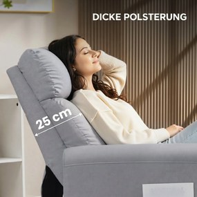 HOMCOM Fotoliu Reclinabil 135° max în Material cu Efect de In, Spumă, Oțel și Lemn, 73x86x100 cm, Gri Deschis | Aosom Romania