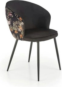 Scaun tapitat K506, negru, cu imprimeu floral, stofa catifelata, 55x60
