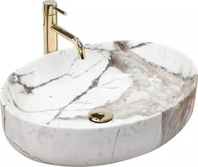 Lavoar pe blat Rea Queen Thunder oval finisaj alb piatra lucios 55 cm