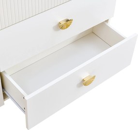 Comodă modernă cu 6 sertare, mânere tip evantai și picioare din oțel, mult spațiu de depozitare, 120x40x75 cm, Alb