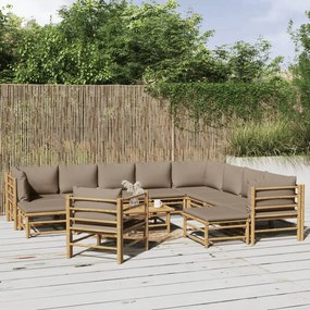 3155130 vidaXL Set mobilier de grădină cu perne gri taupe, 12 piese, bambus