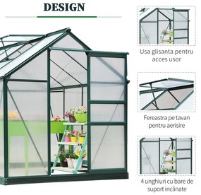 Sera de plante mare Outsunny 183 x 244 x 213 cm pentru curte/uz exterior cu fereastra si usa, cadru de aluminiu, Placa BC | AOSOM RO