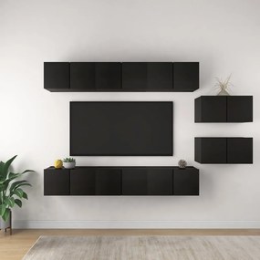 Set dulapuri TV, 8 piese, negru, PAL Negru, 60 x 30 x 30 cm, 8