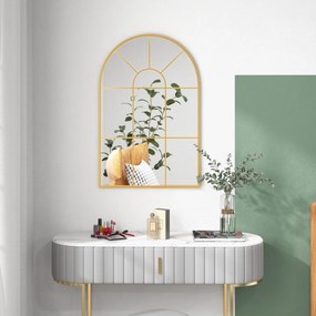 HOMCOM Oglindă de Perete Modernă în Formă de Arc cu Ramă și Cârlige, pentru Sufragerie și Hol, 91x60 cm, Auriu | Aosom Romania