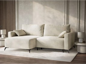 Colțar crem extensibil/cu spațiu de depozitare cu tapițerie din chenille (cu colț pe partea stângă/cu șezlong) Leon – Maison de Rêve