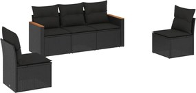 vidaXL Set mobilier de grădină cu perne, 5 piese, negru, poliratan