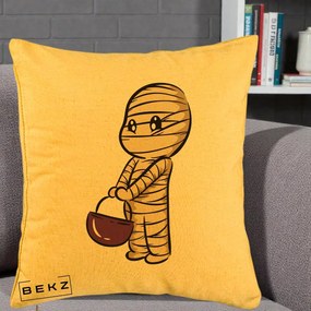 Perna Decorativa Halloween Mummy Kawaii cu Cos, 40x40 cm, Galben, Husa Detasabila, Perna Inclusa, BEKZ®