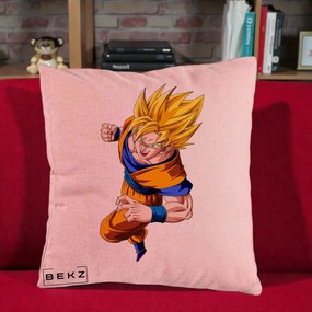 Perna Personalizata Dragon Ball Goku Super Saiyan 2 Lupta, 40x40 cm, Roz, Husa Detasabila, Perna Inclusa, BEKZ®