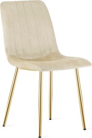 Set 4 Scaune Bucatarie/Dining Gabe, Picioare Aurii, Catifea Bej