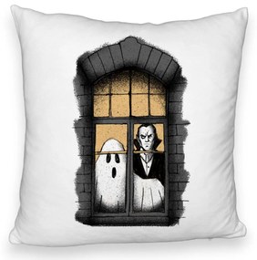 Perna Decorativa Fluffy de Halloween Fantoma si Vampir, 40x40 cm, Alba, Husa Detasabila, Burduf