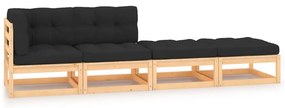 vidaXL Set mobilier de grădină cu perne, 4 piese, lemn masiv de pin