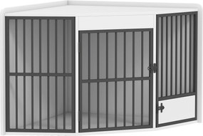 PawHut Cușcă pentru câini, box de odihnă pentru câini mici și medii, cutie pentru animale de companie, ușă pentru hrănire, MDF, metal, Alb | Aosom Romania