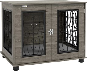 PawHut Cușcă pentru câini cu pernă, până la 20 kg/50 cm lungime corporală, metal, 80x56x63cm, Gri/decor lemn | Aosom Romania