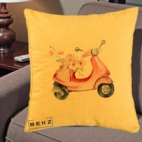 Perna Decorativa Scuter Roz cu Flori Acuarela, 40x40 cm, Galben, Husa Detasabila, Perna Inclusa, BEKZ®