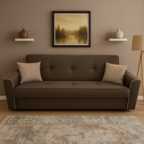 Canapea VERA extensibila, 3 locuri, lada de depozitare, stofa maro + crem, 225x90x90 Maro + Crem, Stofa