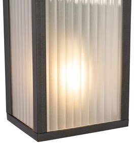 Lampă de perete inteligentă de exterior neagră cu sticlă canelată, incl. 2 Wifi A60 - Charlois