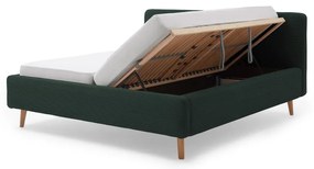 Pat matrimonial verde închis tapițat cu spațiu de depozitare cu somieră 160x200 cm Mattis Cord – Meise Möbel