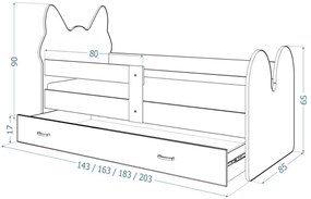 Supermobel Pat pentru copii PISICA P1 + saltea + somieră GRATIS, 180x80, alb/MODEL 01