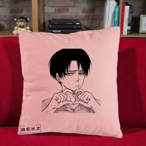 Perna Personalizata Levi Ackerman Inima, 40x40 cm, Roz, Husa Detasabila, Perna Inclusa, BEKZ®