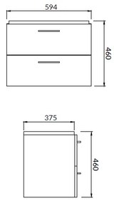 Dulap baie suspendat pentru lavoar Cersanit Lara, 60 cm, nuc, doua sertare