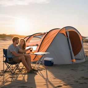 Outsunny Cort de Camping Pop Up pentru 2 Persoane cu 2 Uși, 4 Ferestre și Înveliș Impermeabil, 263.5x220x123 cm, Verde | Aosom Romania